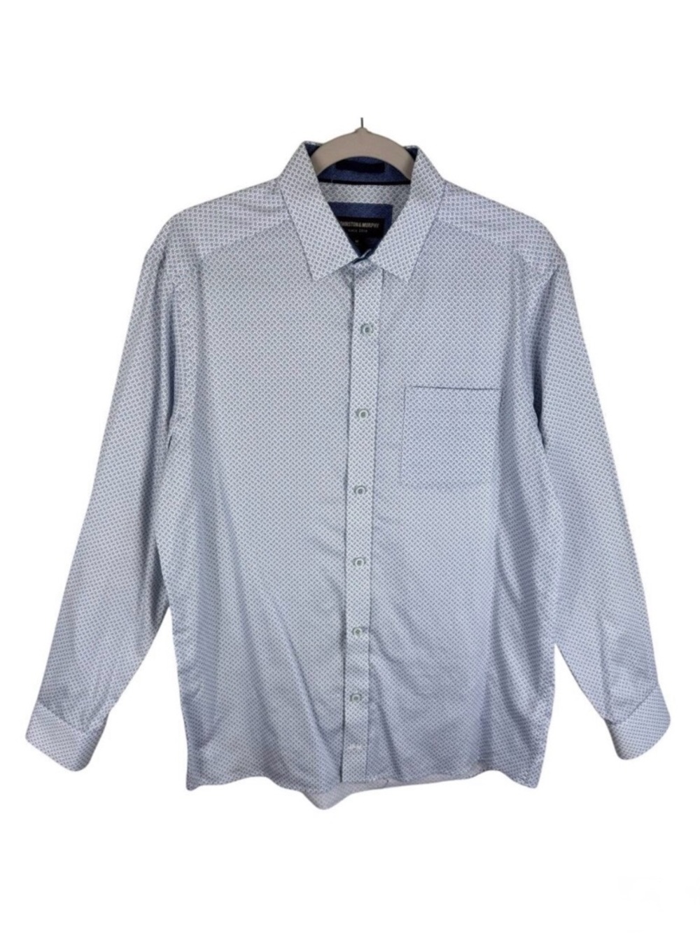 Johnston & Murphy Blue White 100% Cotton Collared Long Sleeve Button Up‎ Men's M